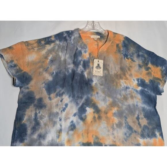 EASEL Womens Hippie BOHO 100% Cotton Tie Dye gauzy tunic Shirt size Large NWT - Picture 3 of 7